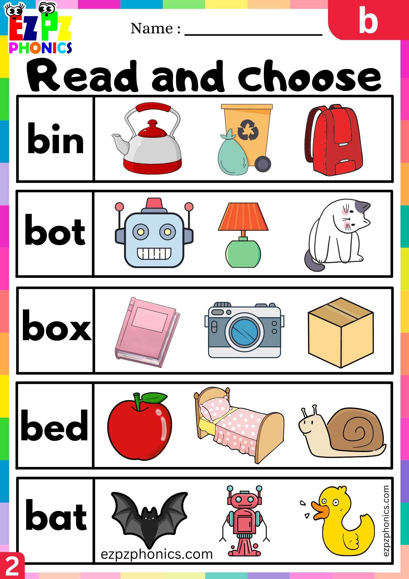 Group2 Letter b Read and Choose Beginning Sounds Worksheet